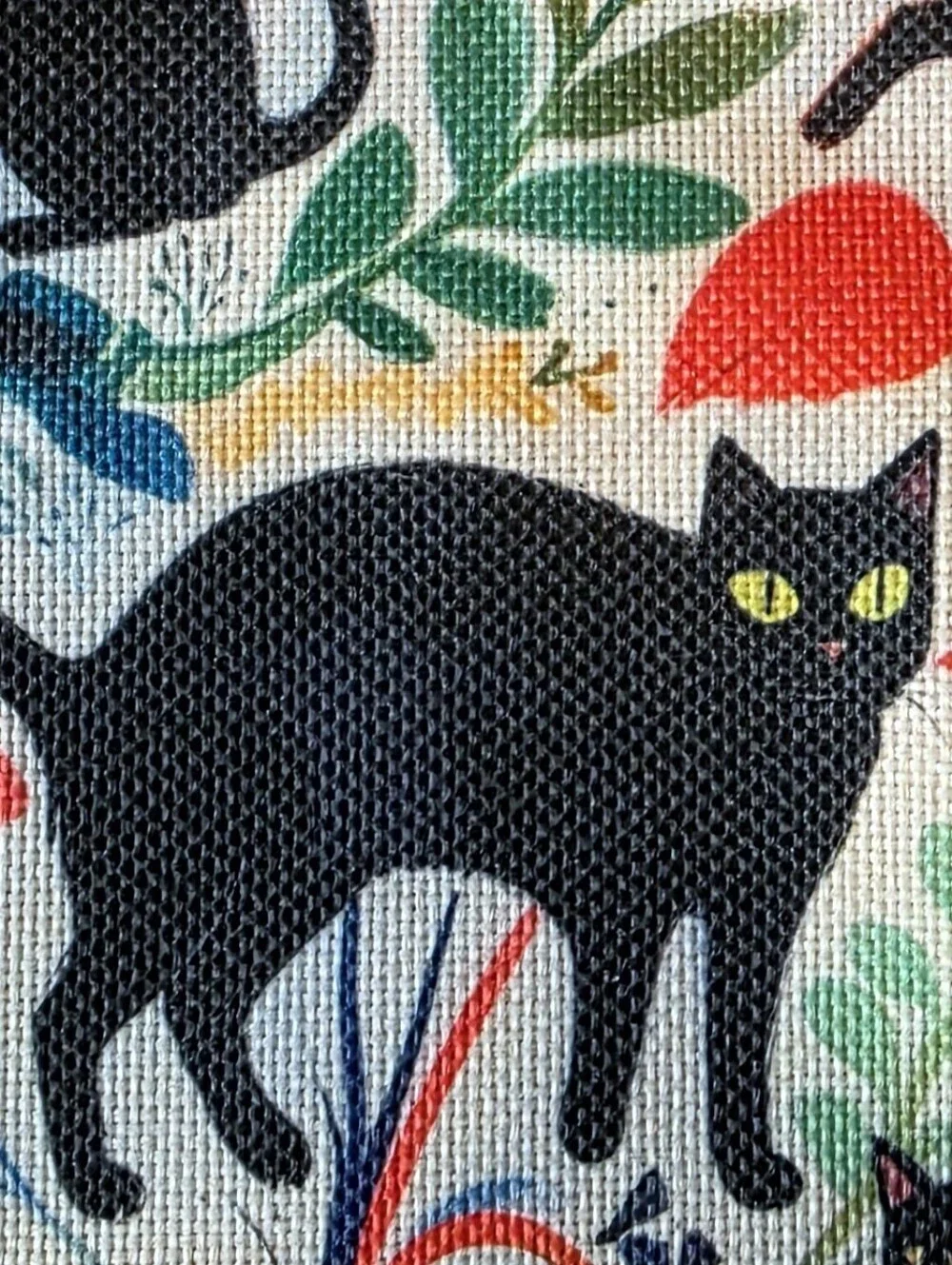 Black Cat Floral Canvas Zippered Pouch  Tablet Case Book Sleeve Cover NWT Gift
